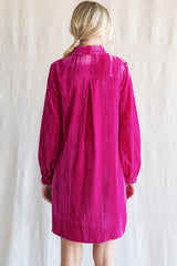 Magenta Velour Button Up Dress