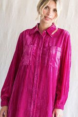 Magenta Velour Button Up Dress