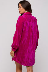 Magenta Velour Button Up Maternity Dress