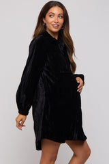 Black Velour Button Up Maternity Dress