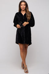 Black Velour Button Up Maternity Dress