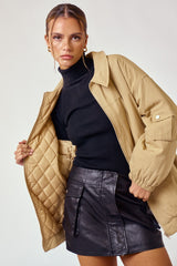 Camel Zip Up Bomber Maternity Jacket