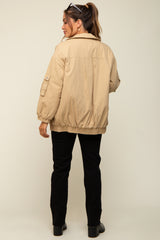 Camel Zip Up Bomber Maternity Jacket