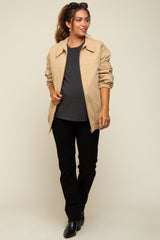 Camel Zip Up Bomber Maternity Jacket