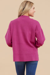 Magenta Knit Mock Neck Long Sleeve Top