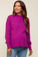 Magenta Knit Mock Neck Maternity Long Sleeve Top