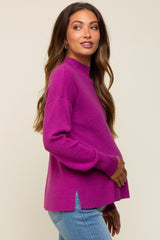 Magenta Knit Mock Neck Maternity Long Sleeve Top