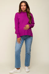 Magenta Knit Mock Neck Maternity Long Sleeve Top