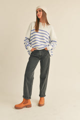 Periwinkle Striped Drop Shoulder Maternity Sweater