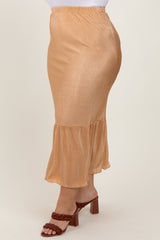 Taupe Plisse Plus Maxi Skirt