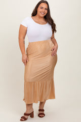 Taupe Plisse Maternity Plus Maxi Skirt