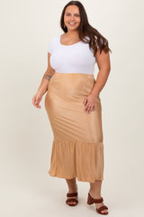 Taupe Plisse Plus Maxi Skirt