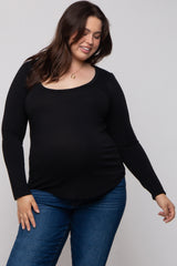 Black Basic Long Sleeve Plus Maternity Top