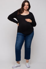 Black Basic Long Sleeve Plus Maternity Top