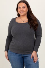 Charcoal Basic Long Sleeve Plus Maternity Top