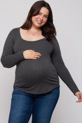 Charcoal Basic Long Sleeve Plus Maternity Top