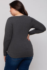 Charcoal Basic Long Sleeve Plus Maternity Top