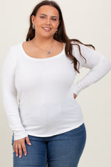 White Basic Long Sleeve Plus Top