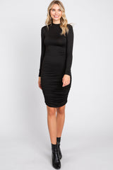 Black Ruched Maternity Fitted Dress