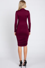 Burgundy Ruched Fitted Dress