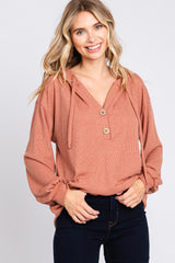 Rust Button Accent Hooded Henley Top