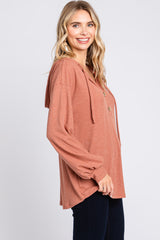 Rust Button Accent Hooded Henley Top