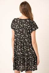 Black Daisy Flower Print Ruffle Detail Mini Dress