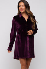 Plum Velvet Button Down Maternity Dress