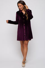 Plum Velvet Button Down Maternity Dress