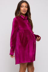 Magenta Velvet Button Down Maternity Dress