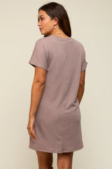 Mocha Ribbed Front Pocket Dolman Short Sleeve Maternity Dress