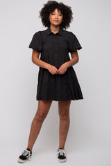 Black Puff Sleeve Mini Shirt Dress