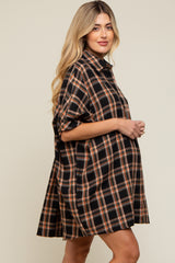 Black Plaid Oversized Maternity Mini Dress