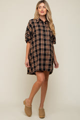 Black Plaid Oversized Maternity Mini Dress