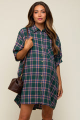 Forest Green Plaid Oversized Maternity Mini Dress