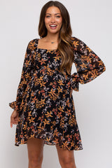 Black Floral Chiffon Square Neck Maternity Dress