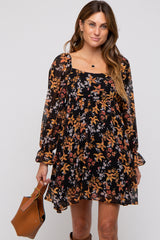 Black Floral Chiffon Square Neck Maternity Dress