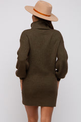 Olive Cable Knit Maternity Mini Sweater Dress