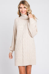 Beige Cable Knit Mini Sweater Dress