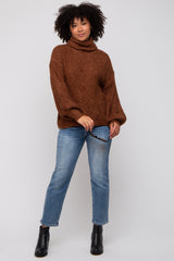 Brown Knit Turtle Neck Sweater