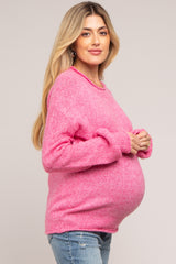 Pink Soft Knit Rolled Hem Maternity Sweater