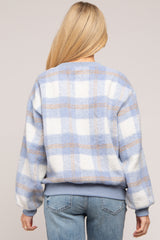 Light Blue Plaid Fuzzy Knit Maternity Pullover Sweater