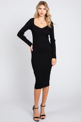 Black Ribbed Knit Fitted Long Sleeve Maternity Dress