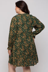 Forest Green Leaf Print Long Sleeve Maternity Plus Dress