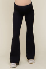 Black Ribbed High Waist Wide Leg Maternity Leggings