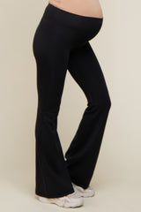 Black Ribbed High Waist Wide Leg Maternity Leggings