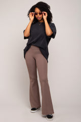 Taupe Ribbed High Waist Wide Leg Leggings