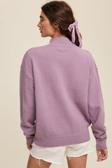 Purple Sequin Knit Mock Neck Sweater