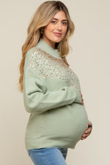 Mint Sequin Knit Mock Neck Maternity Sweater