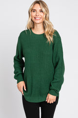 Green Waffle Knit Round Hem Maternity Sweater